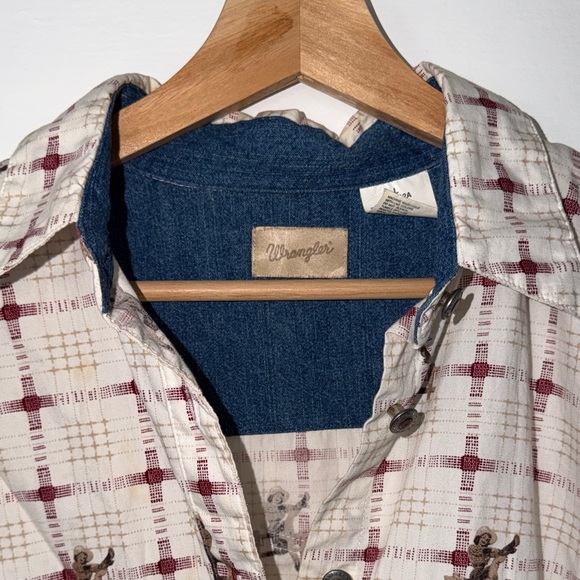 VINTAGE 1950's Wrangler Western Button Down with Cowgirl Motif - L - Picture 6 of 13
